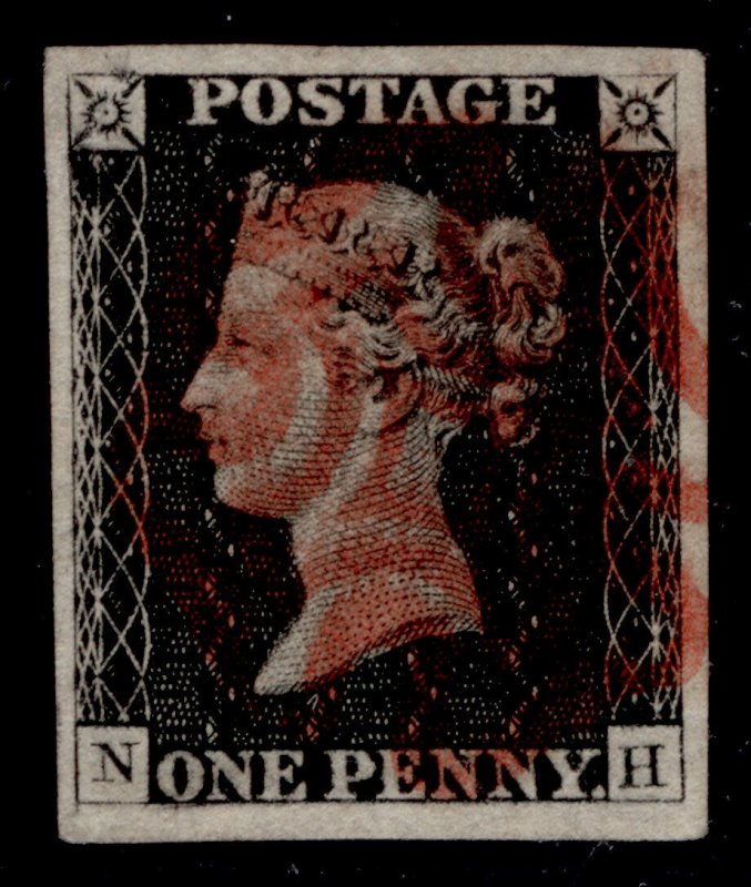 GB QV SG2, 1d black PLATE 1b, VERY FINE USED. Cat £400. RED MX NH