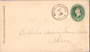 United States Ohio Alexandria 1892 serifed cds, target  Postal Stationery Env...