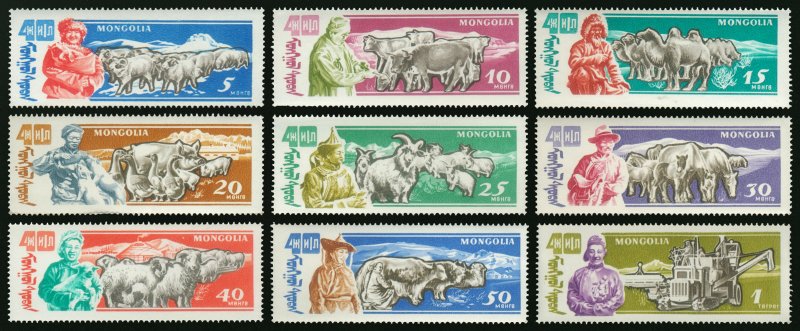 Mongolia 1961 MNH Stamps Scott 243-251 Agriculture Animals Camels Horses Sheep