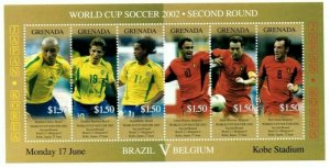 Grenada 2002 - World Cup Soccer Brazil Vs. Belgium - Sheet Of 6 Stamps - MNH