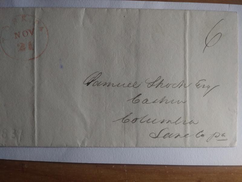 STAMPLESS LETTER W/ RED CANCEL YORK, PA AMERICAN POSTAL HISTORY 1839 !! WOW !!!!