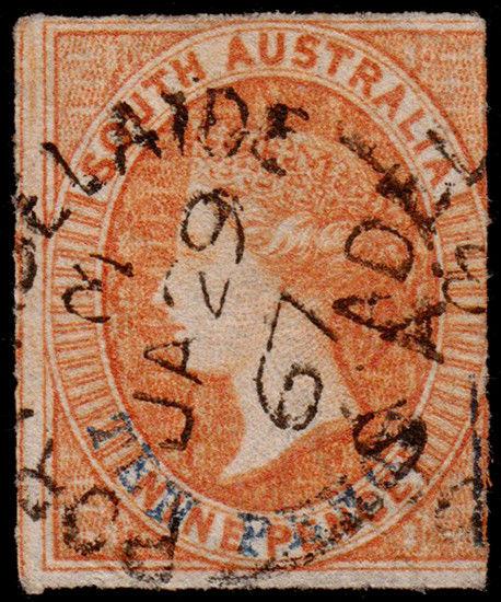 South Australia Scott 22 (1866) Used G-F, CV $50.00 M