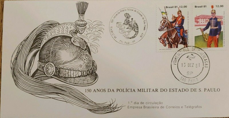 A) 1981, BRAZIL, 150 YEARS OF THE STATE MILITARY POLICE OF SAO PAULO, FDC, ECT,  