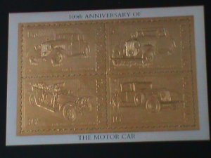 TANZANIA-100TH ANNIVERSARY OF MOTOR CARS-  GOLD MNH-S/S VERY FINE-LAST ONE