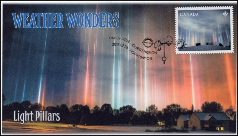 CA18-036, 2018, Weather Wonders, Pictorial, FDC, Light Pillars