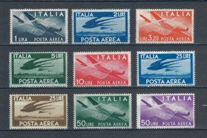 Italy 1945 Airmail full set of stamps. MNH. Sg 670-678