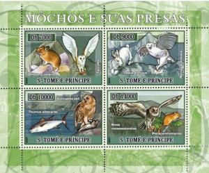 SAO TOME E PRINCIPE 2007 SHEET OWLS BIRDS RABBITS RODENTS FISHES st7106a