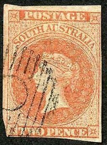 South Australia SG9 2d Red wmk Star Cat 40 pounds 