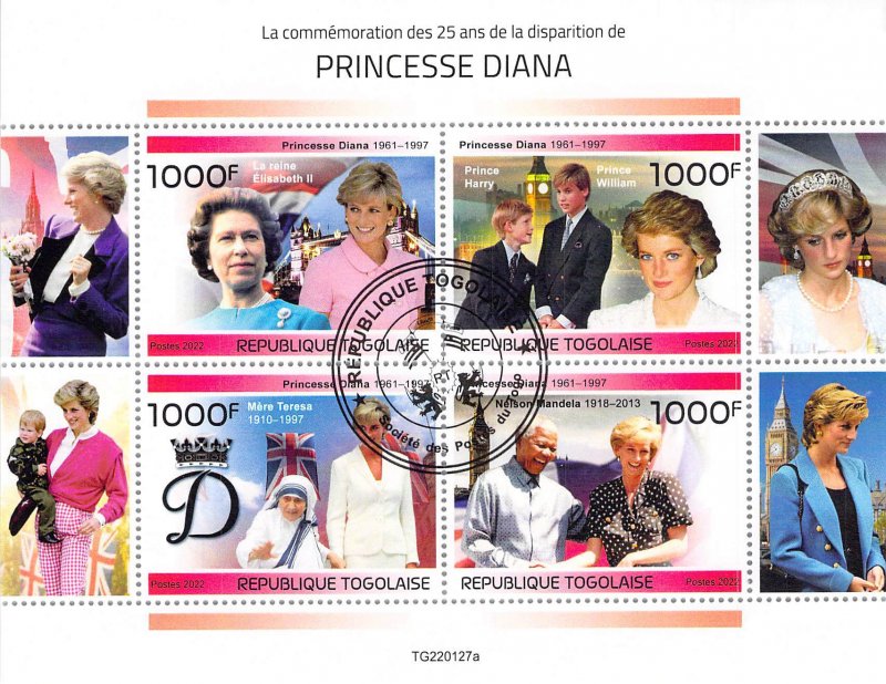 Togo 2022 CTO Sheet  Princess Diana 4 values (TS0040)