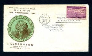 # 858 First Day Cover with LinPrint cachet from Olympia, Washington - 11-11-1939