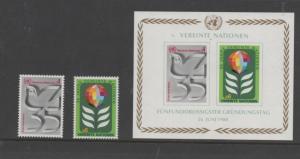 SCOTT  12 13 singles 14 sou sheet  MNH  UN VIENNA   1980