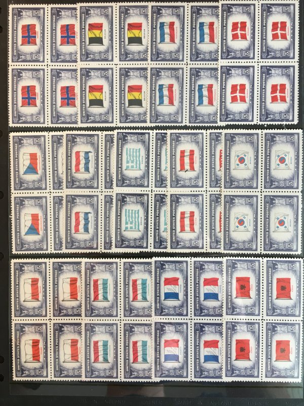 US 1943-4 Overrun Countries Complete Set of MNH Blocks of 4