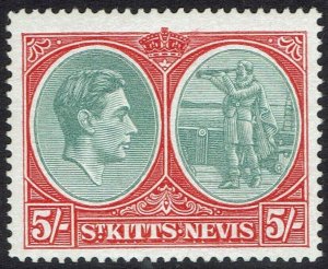 ST KITTS NEVIS 1938 KGVI COLUMBUS 5/- PERF 14 MNH **