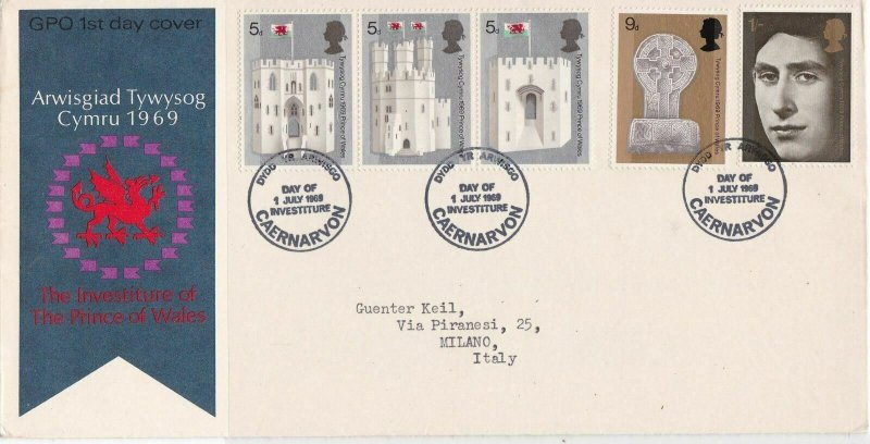 G.B. 1969 The Investiture of the Prince of Wales Various Stamps FDC Cover  34838