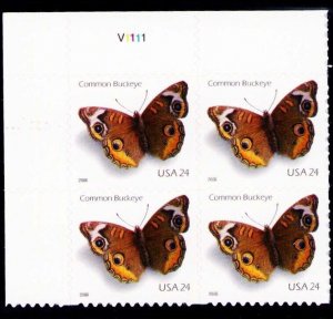 4001 Common Buckeye Butterfly  Plate Block of 4 24¢ Stamps 2006 Die Cut UL