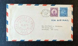 1932 Olympics Los Angeles CA FDC 718 719 97 Airmail Cover to Brooklyn New York