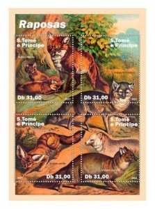 St Thomas - 2021 Foxes, Red, Tibetan, Fennec - 4 Stamp Sheet - ST210407a