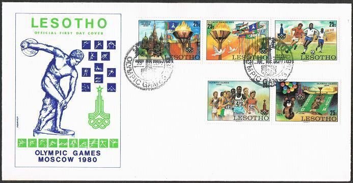 Lesotho 291-295,296,two FDC.Michel 291-295,Bl.5. Olympics Moscow-1980.Soccer,