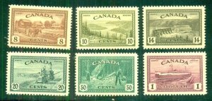 CANADA #268-73, Mint NH, VF, Scott $88.75