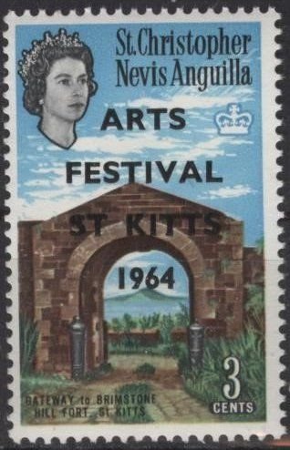 Saint Kitts-Nevis 161 (mnh) 3c Brimstone Hill Fort, ovptd “Arts Festival” (1964)