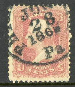 USA 1861 Washington 3¢ Rose Scott #65 VFU G196