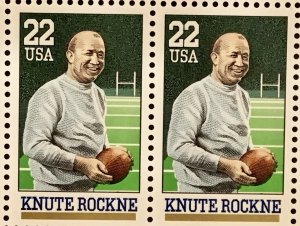  2376   Knute Rockne, Football   MNH 22 c Sheet of 50 FV $11.00.   Issued 1988