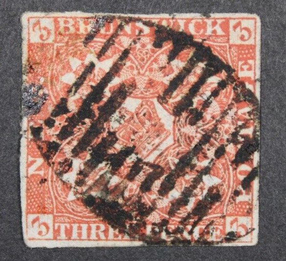 New Brunswick SC# 1a Used / Light Bluish Paper / Dark Red - S24390