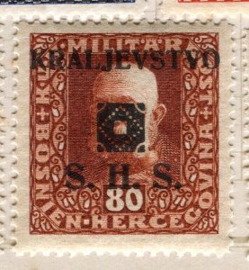 YUGOSLAVIA; 1919 early F. Joseph Bosnia Optd. issue Mint hinged 80h. value