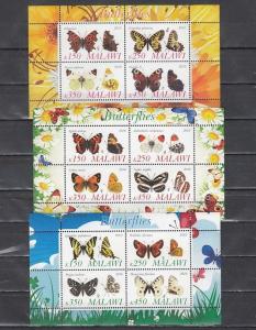 Malawi, 2010 Cinderella issue. Butterflies on 3 sheets of 4.