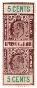 (I.B) Ceylon Telegraphs : 5c Purple-Brown & Green