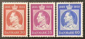 Denmark 1959 #366-8, King Frederick, MNH.