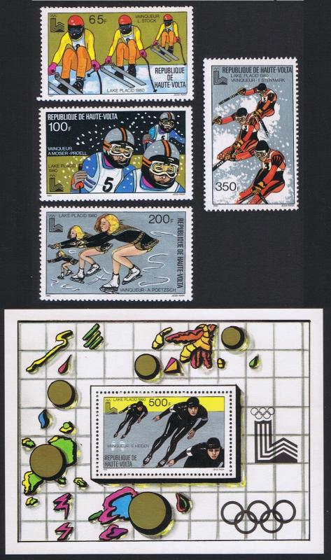 Upper Volta Winter Olympic Games 1980 Winners 4v+MS 1980 MNH SG#555-MS559