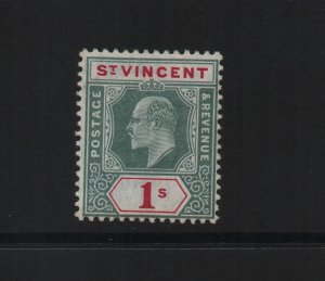 St Vincent 1906 SG90 One Shilling MCA watermark lightly mounted mint