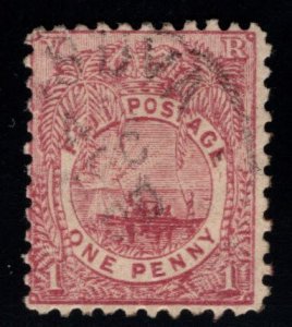 Fiji Scott 55Used 1896 Fijian canoe stamp perf 11