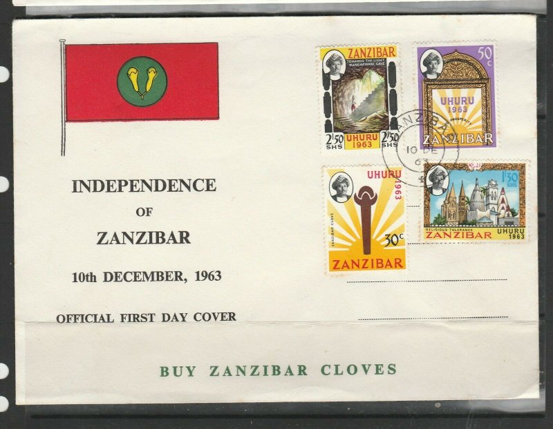 Zanzibar FDC 1963 Independence commem set SG 390/3, Note
