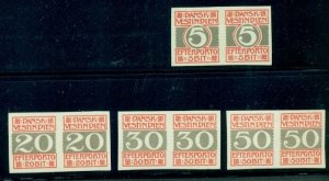 DANISH WEST INDIES #J5-8v 5Bit-50Bit Postage due set, IMPERF PAIRS, Facit $720