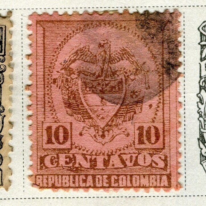 COLOMBIA; 1892 early classic Eagle type fine used 10c. value