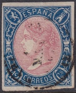 Spain 1865 Sc 69 used date (fechador) cancel