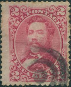 Hawaii 1875 SG40b 2c red King Kalakaua toned FU