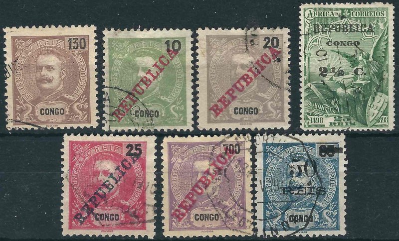 Portuguese Congo 7 Different Used F/VF 1889-1913 SCV $13.35