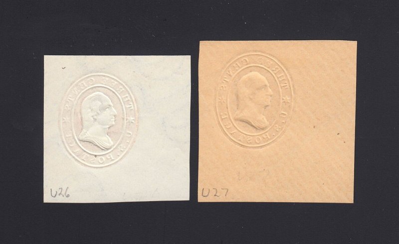 Scott #U26 & U27 Mint Cut Square, Cat $47.50