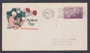 US Planty 737-33 FDC. 1934 3c Mother's Day, Rotary Press printing, Ioor cachet