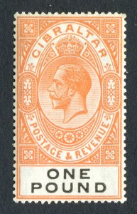 Gibraltar 1925 KGV. £1 red orange & black. Mint (NH). SG107.