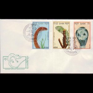 CAMBODIA 1988 - FDC - 905/911 Snakes and Iguana 20c-3r