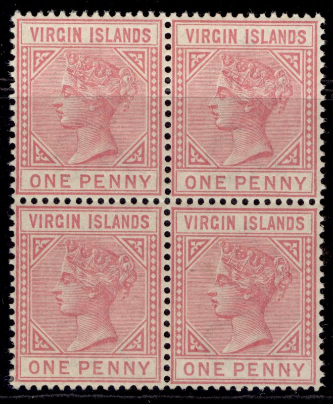 BRITISH VIRGIN ISLANDS QV SG29, 1d pale rose, LH MINT. Cat £220+ BLOCK x 4