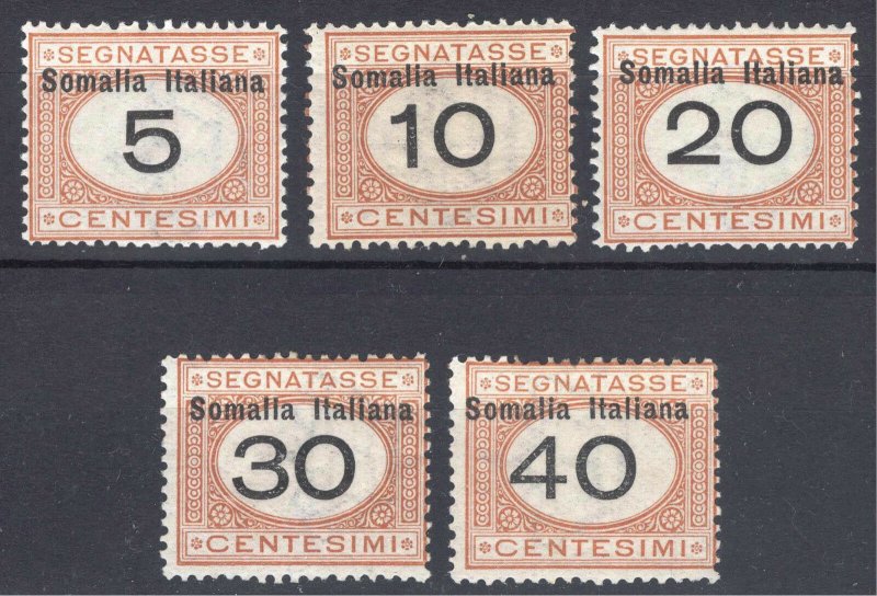 Somalia 1926 5c-40c Buff&Blk Post Due Scott J31-J35 SG D76-D80 LMM/MLH Cat$137