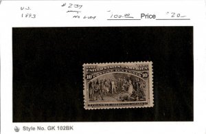 United States Postage Stamp, #237 Mint No Gum, 1893 Columbus (AD)