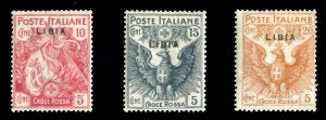 Italian Colonies, Libya #B1-3 Cat$37.75, 1915-16 Red Cross, set of three, hinged