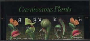 US 3531a MNH CARNIVOROUS PLANTS STRIP OF 5  2001