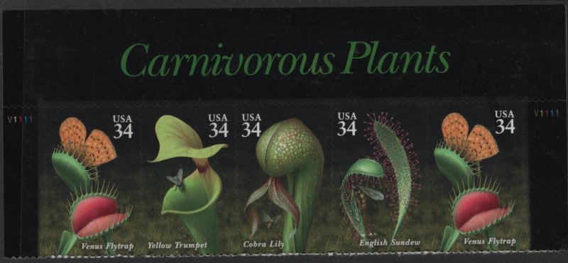 US 3531a MNH CARNIVOROUS PLANTS STRIP OF 5  2001